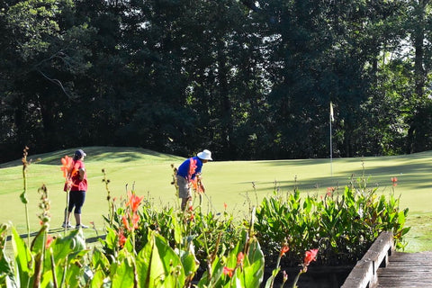 Action shot of a man putting.