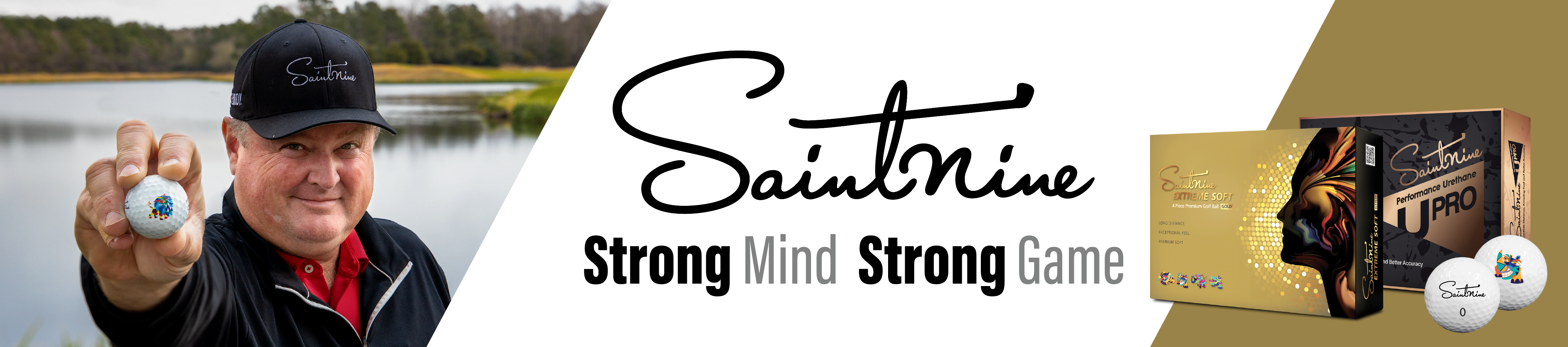 Saintnine. Strong Mind Strong Game. Image of Saintnine Ambassador Charlie Rymer holding a Saintnine Golf Ball.