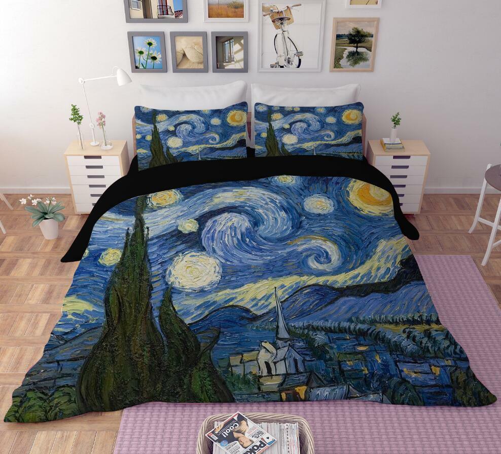 The Starry Night Van Gogh Bedding Set Artistic Classic Print Duvet ...