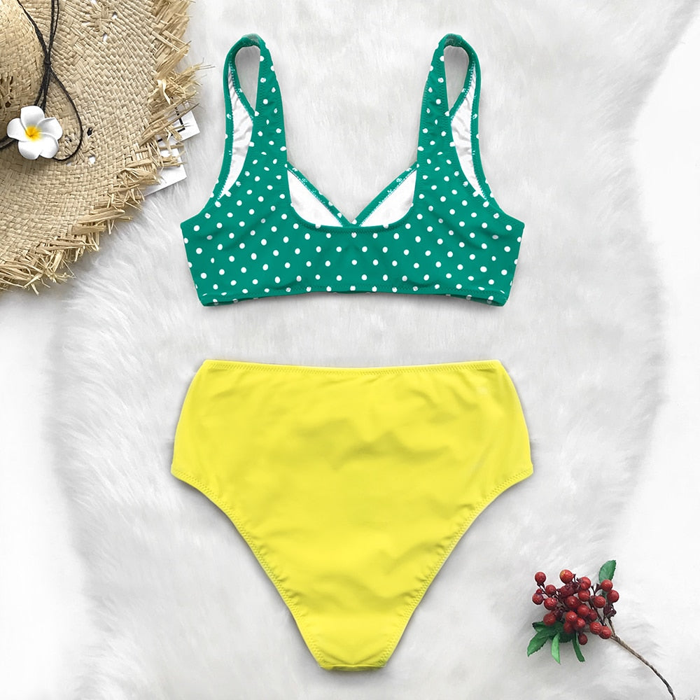 yellow high waisted bikini set