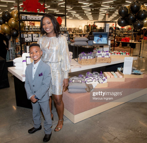Anisha Rice and ZoRon Ward photographed at the grand opening of Market by Macy's in McDonough, GA. Silk pillowcases, cotton sheets, mulberry silk, anti-aging, dry skincare, clear skin, natural hair, kinky hair, no bonnet, blissy