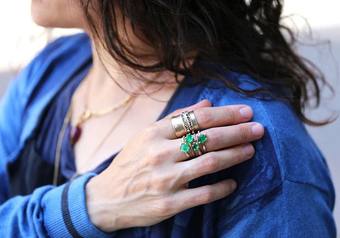 Emerald Jewelry Stack of Rings