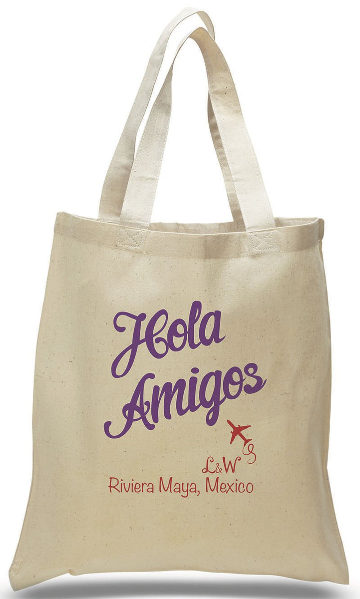 Hola Amigos Destination Wedding Tote bags