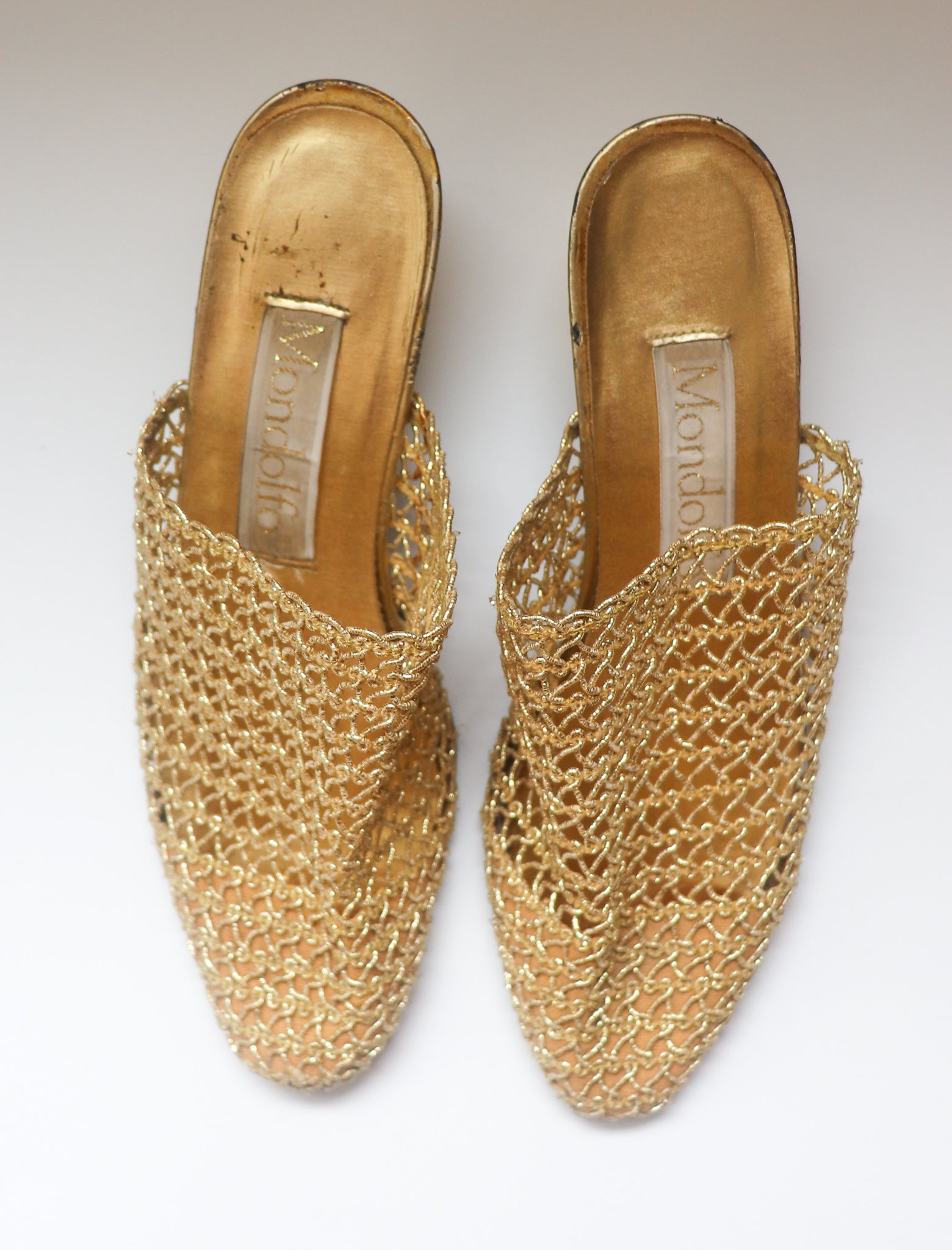 gold woven mules