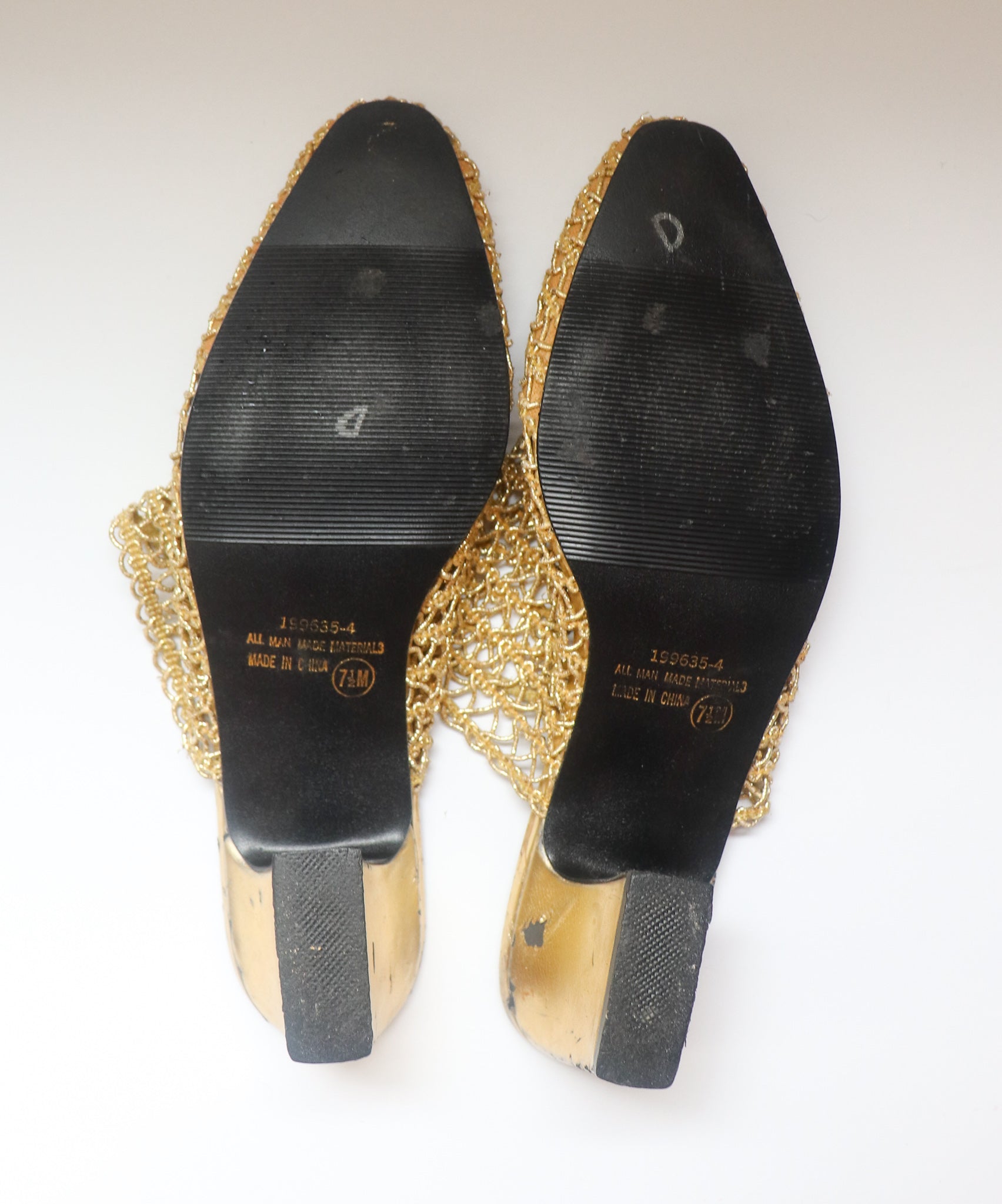 gold woven mules