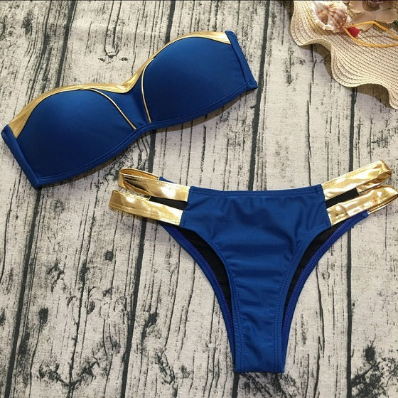 blue and gold swimsuit