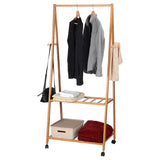 Bamboo Clothing Storage Laundry Rack 4 Coat Hooks 2-tier Shoe Clothes Organizer Shelves - SortWise™