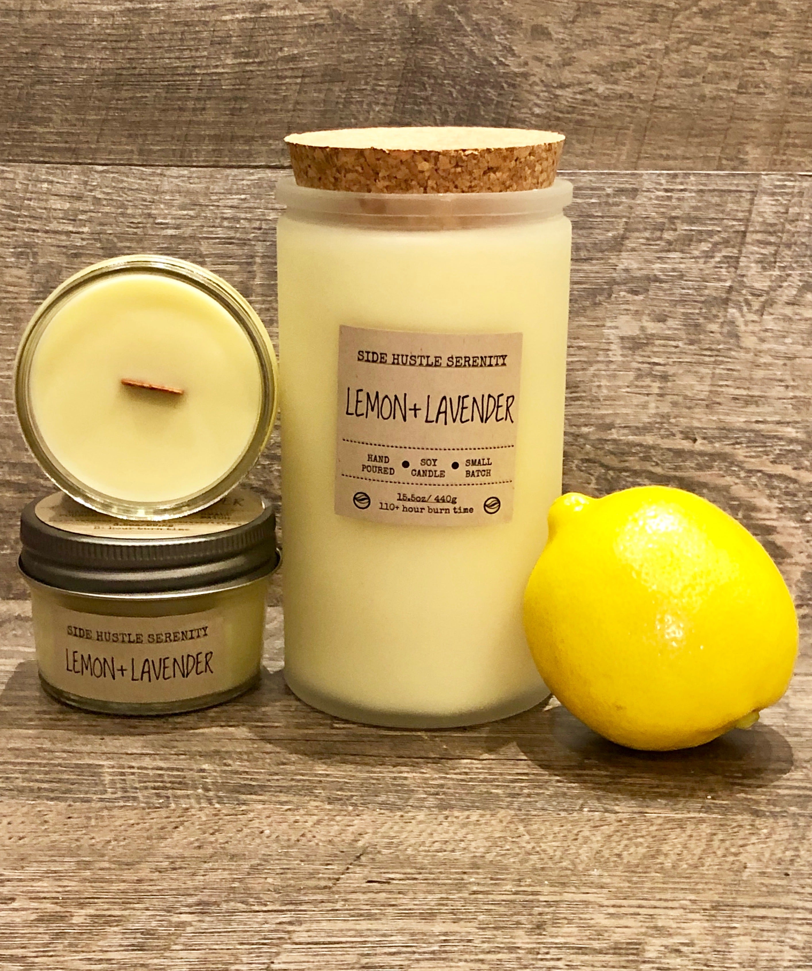 Lemon + Lavender Scented Soy Candle | 3.5oz Candle Jar with pewter Top ...