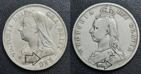 Silver, Coin, Half Crown, Victoria, Engraver, Initials