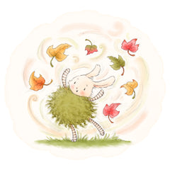 Fall Roly Poly Bunny in Leaves Art