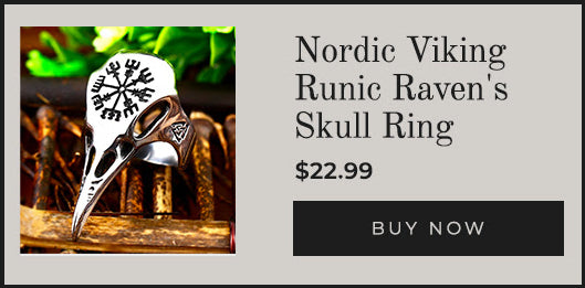 Nordic Viking Runic Raven's Skull Ring