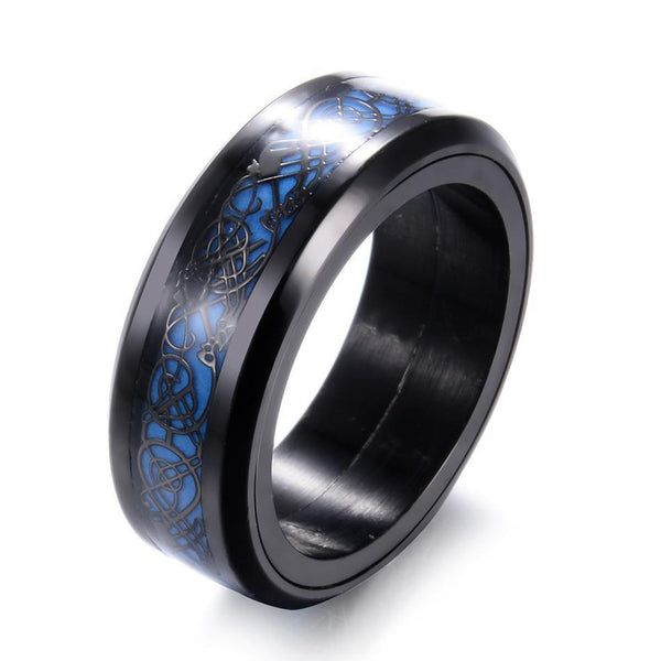 Celtic Dragon Blue Glow Titanium Steel Ring – Wyvern's Hoard