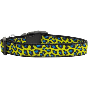 Blue Leopard Print Nylon Ribbon Dog Collar - MD