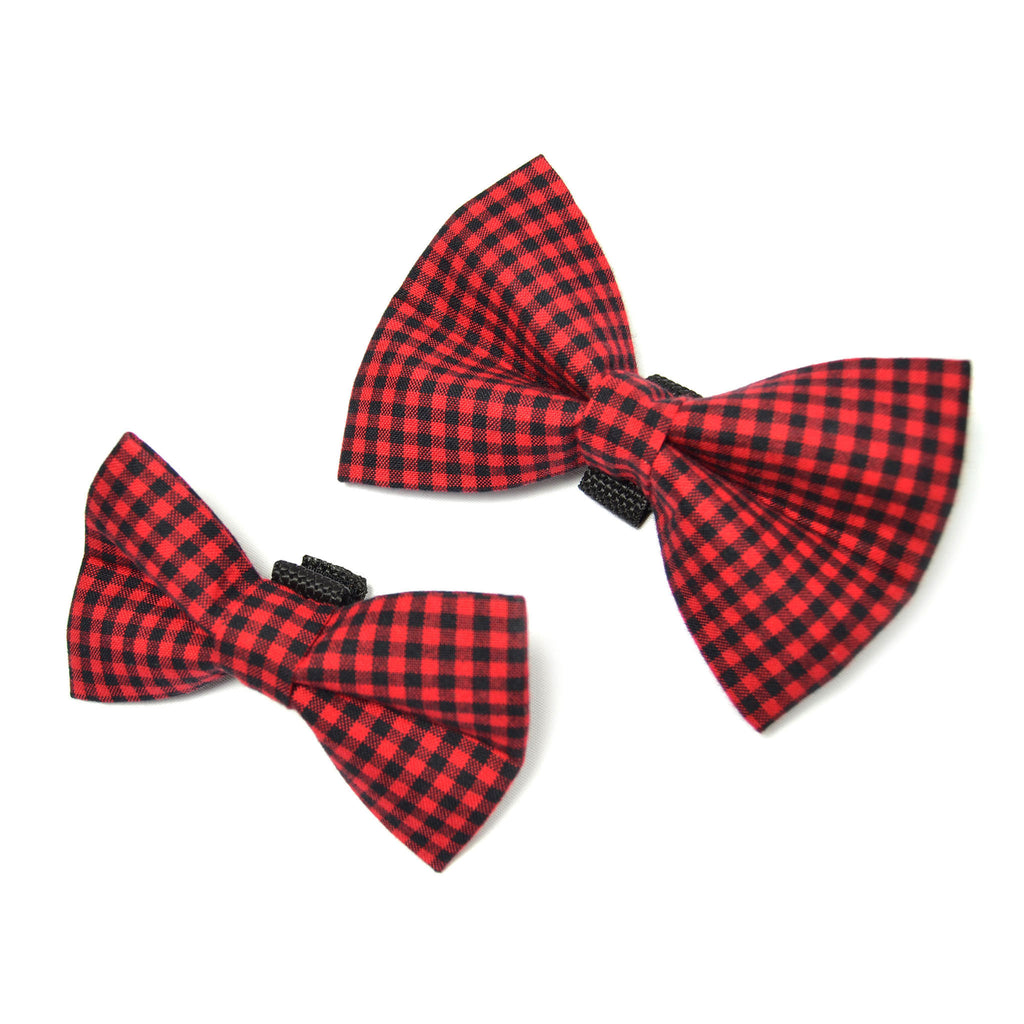 red plaid dog bow tie