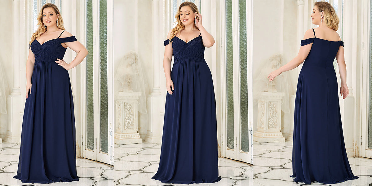 Cold Shoulder Pleated Floor Length Plus Size Bridesmaid Dress