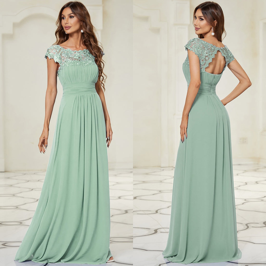 Lace Cap Sleeve Sage Green Bridesmaid Dresses