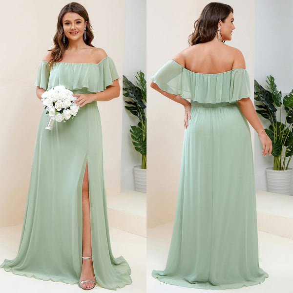 off-the-shoulder sage green dress