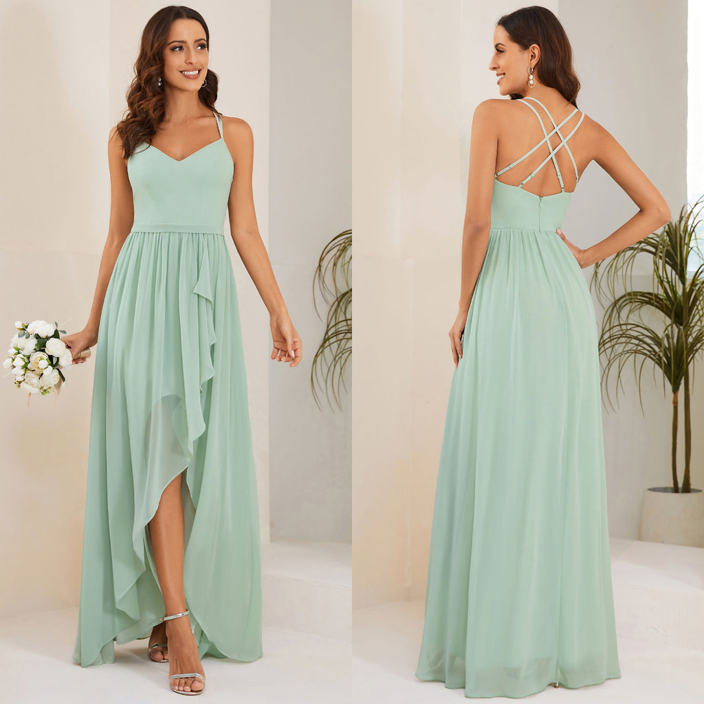 Spaghetti Strap Chiffon Sage Bridesmaid Dresses