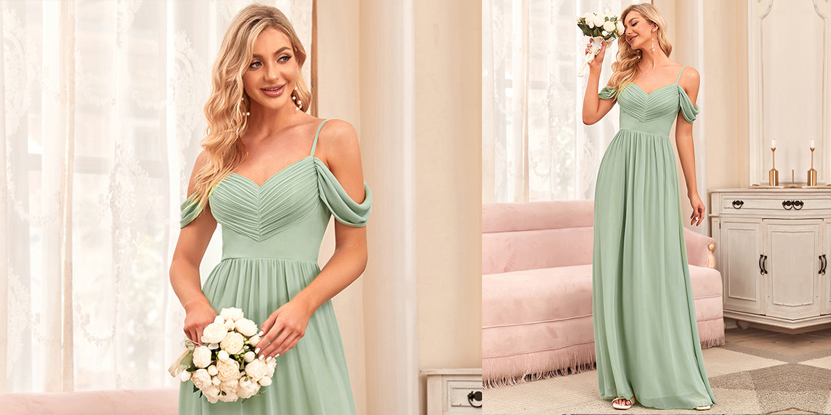 Cold Shoulder Pleated A-line Bridesmaid Dress