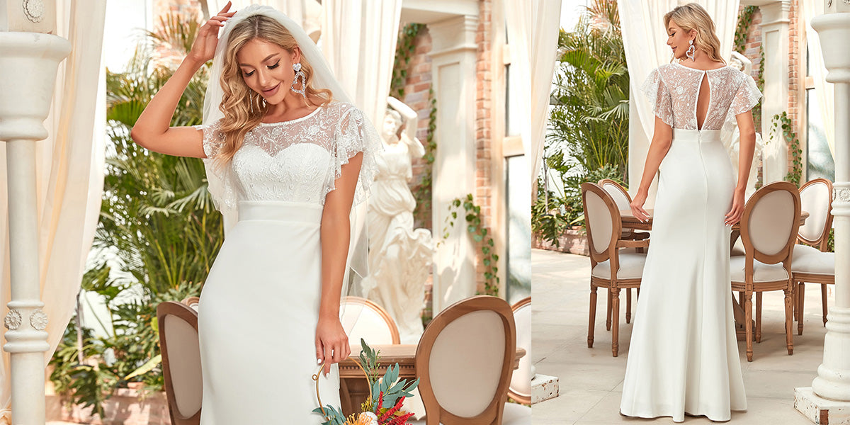 Flutter Sleeve Sweetheart Fit and Flare Wedding Dress
