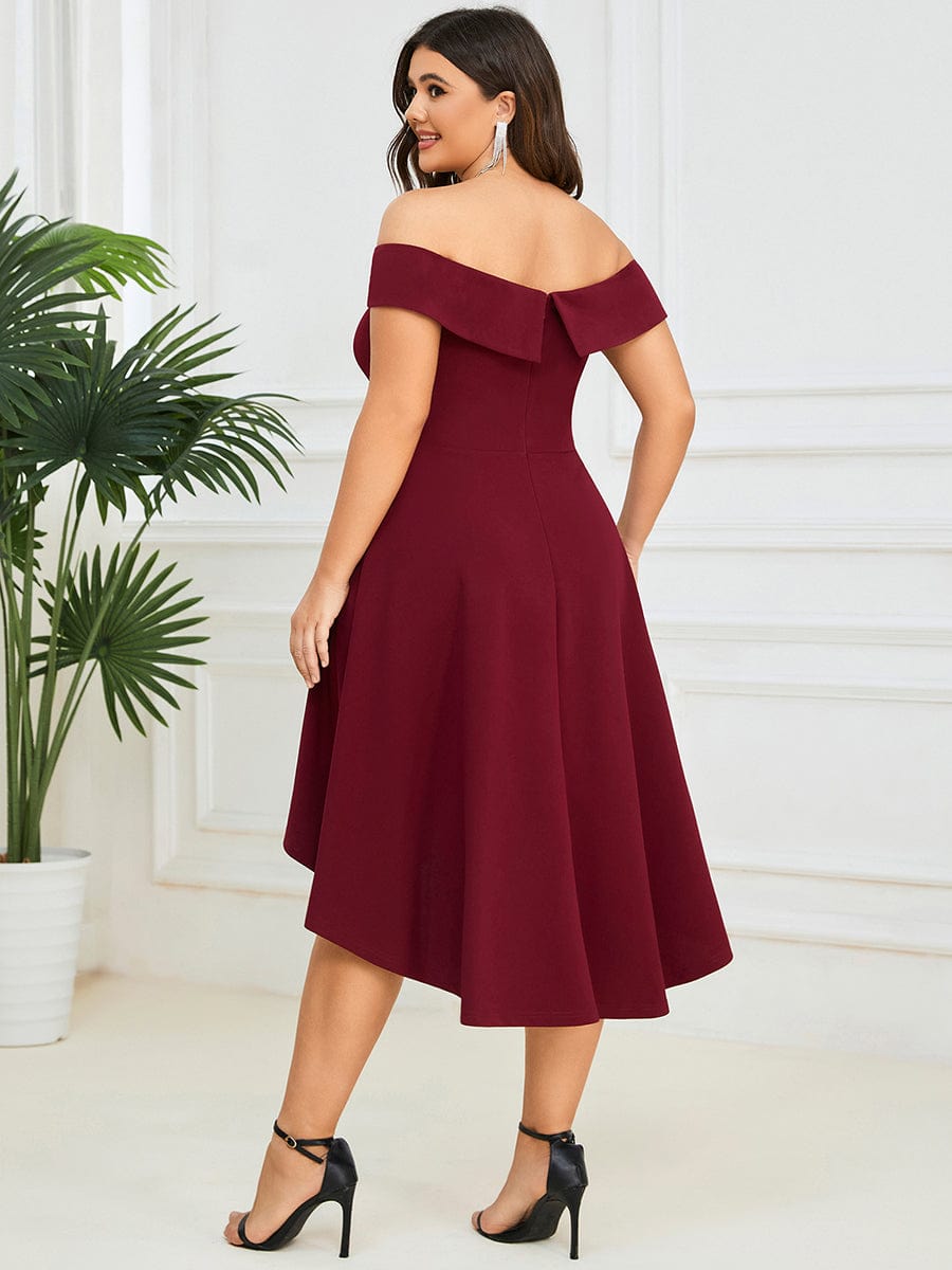 Chic Off Shoulder High-Low A-Line Wedding Guest Dress