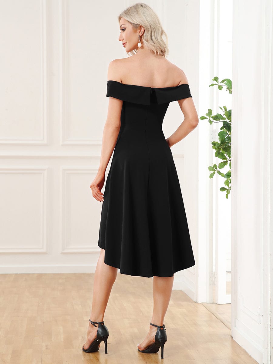 Chic Off Shoulder High-Low A-Line Wedding Guest Dress