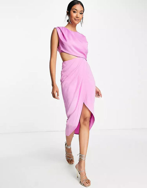 ASOS pink satin midi dress