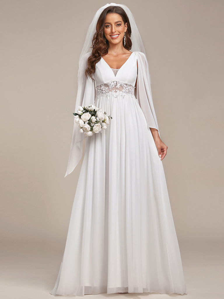 Applique Long Split Wedding Dress