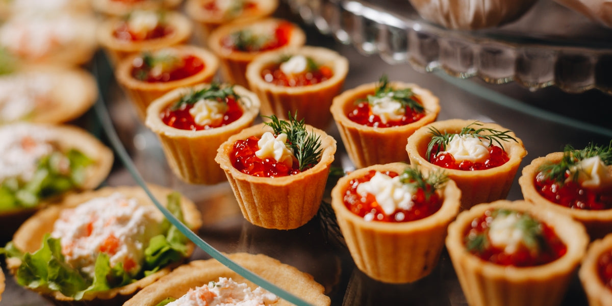 Beautifully decorated catering snacks and appetizers