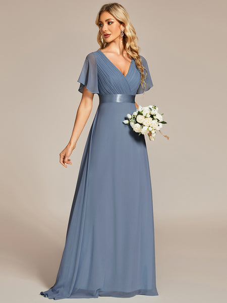 Best Classic Short Sleeve Bridesmaid Dress in slate blue