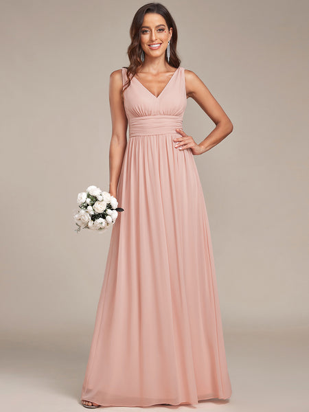 Best Sleeveless V-Neck Bridesmaid Dress in pink