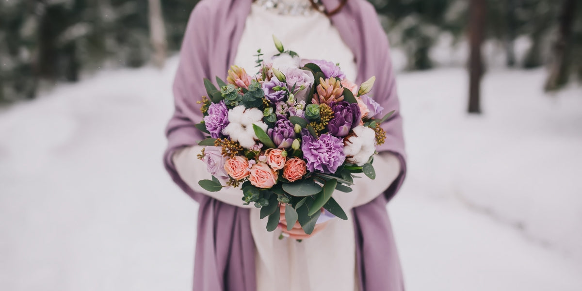 Bridal bouquet flowers closeup, winter