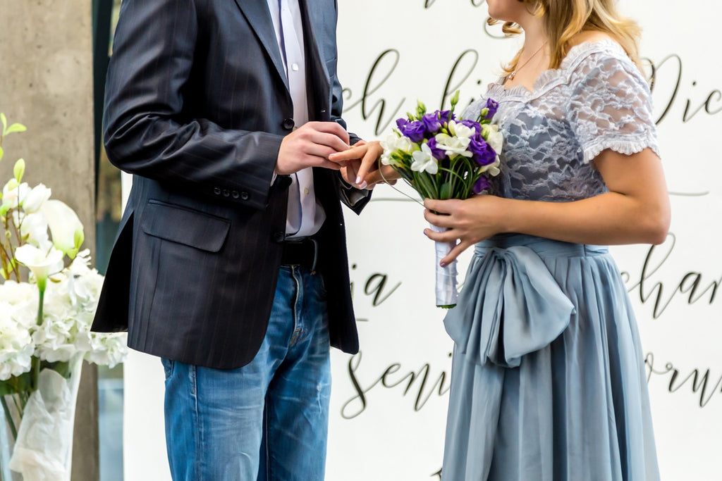 Bride in a gray dress