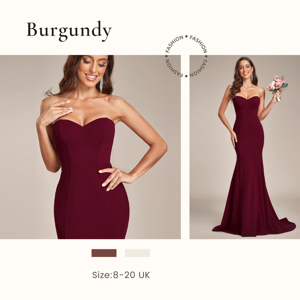 Burgundy Simple Strapless Sweetheart Mermaid Wedding Dress