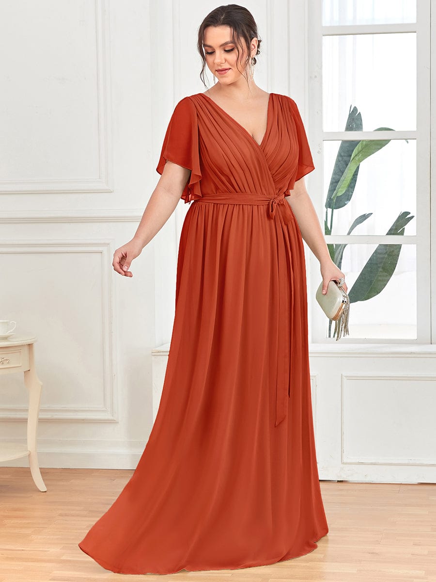 Plus Size V-Neck Floor-Length Chiffon Evening Dress