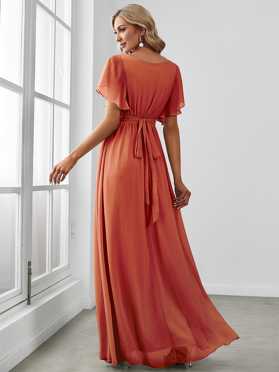 V-Neck Flutter Sleeve Floor-Length A-Line Chiffon Evening Dress