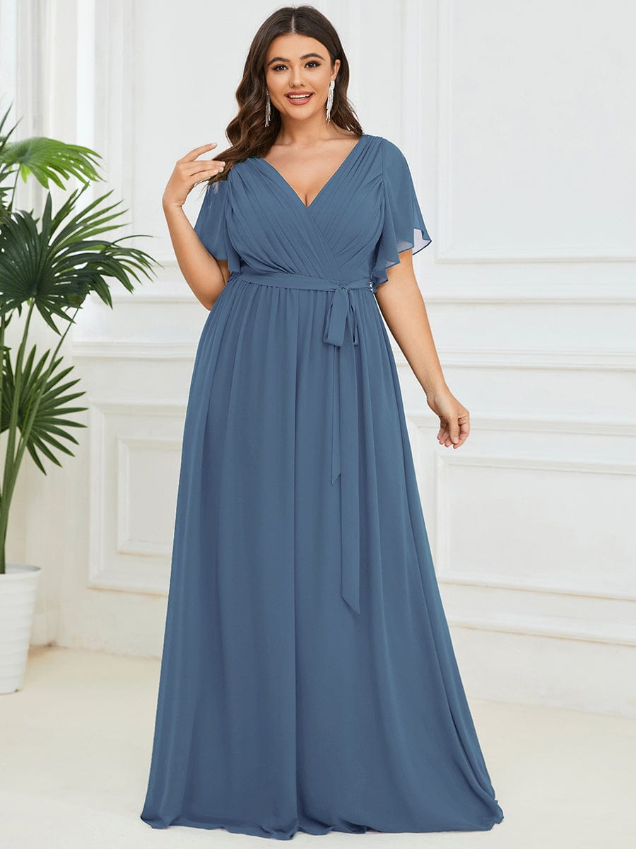 Plus Size V-Neck Floor-Length Chiffon Evening Dress