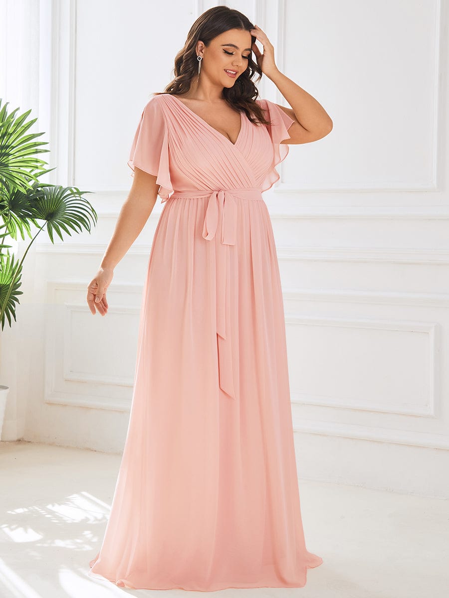 V-Neck Flutter Sleeve Floor-Length A-Line Chiffon Evening Dress