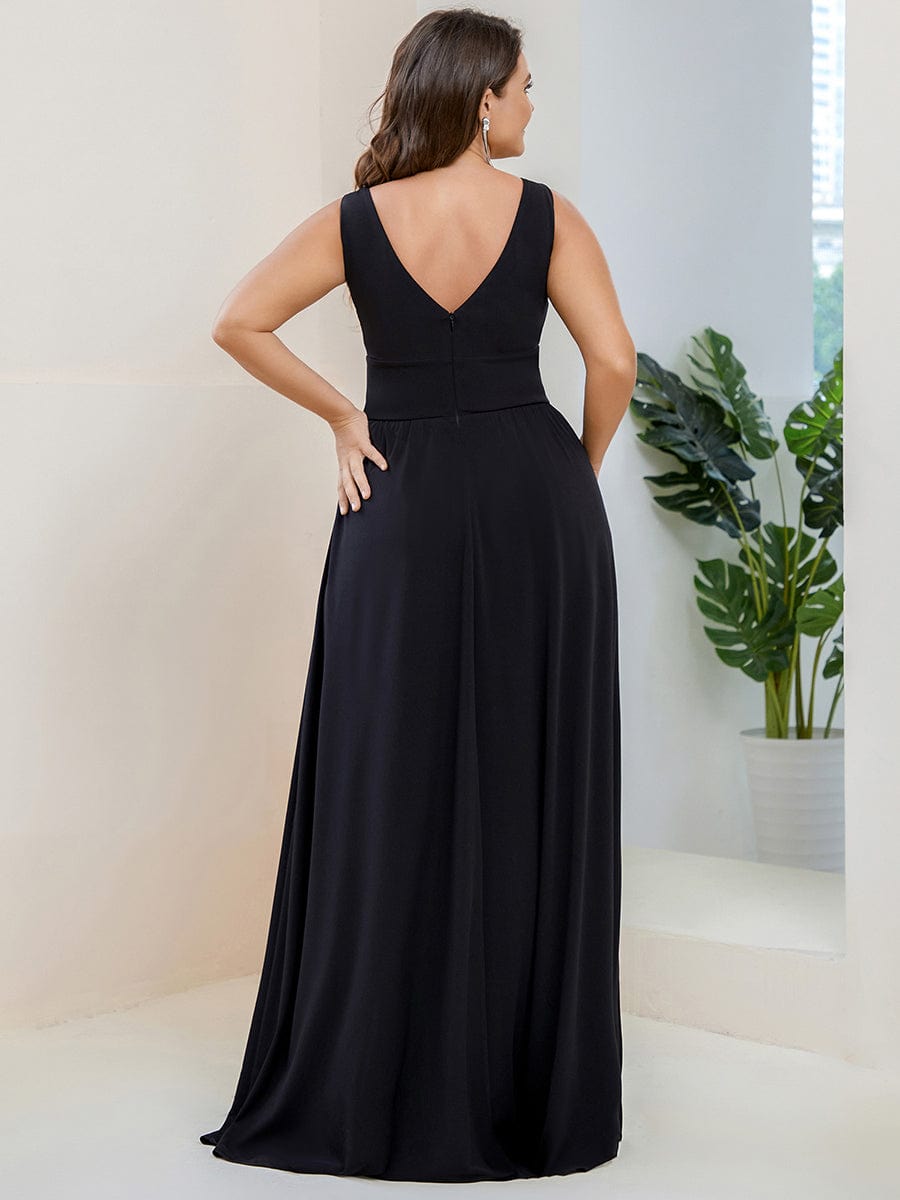 V-Neck High Slit Empire Waist Floor-Length Evening Dress