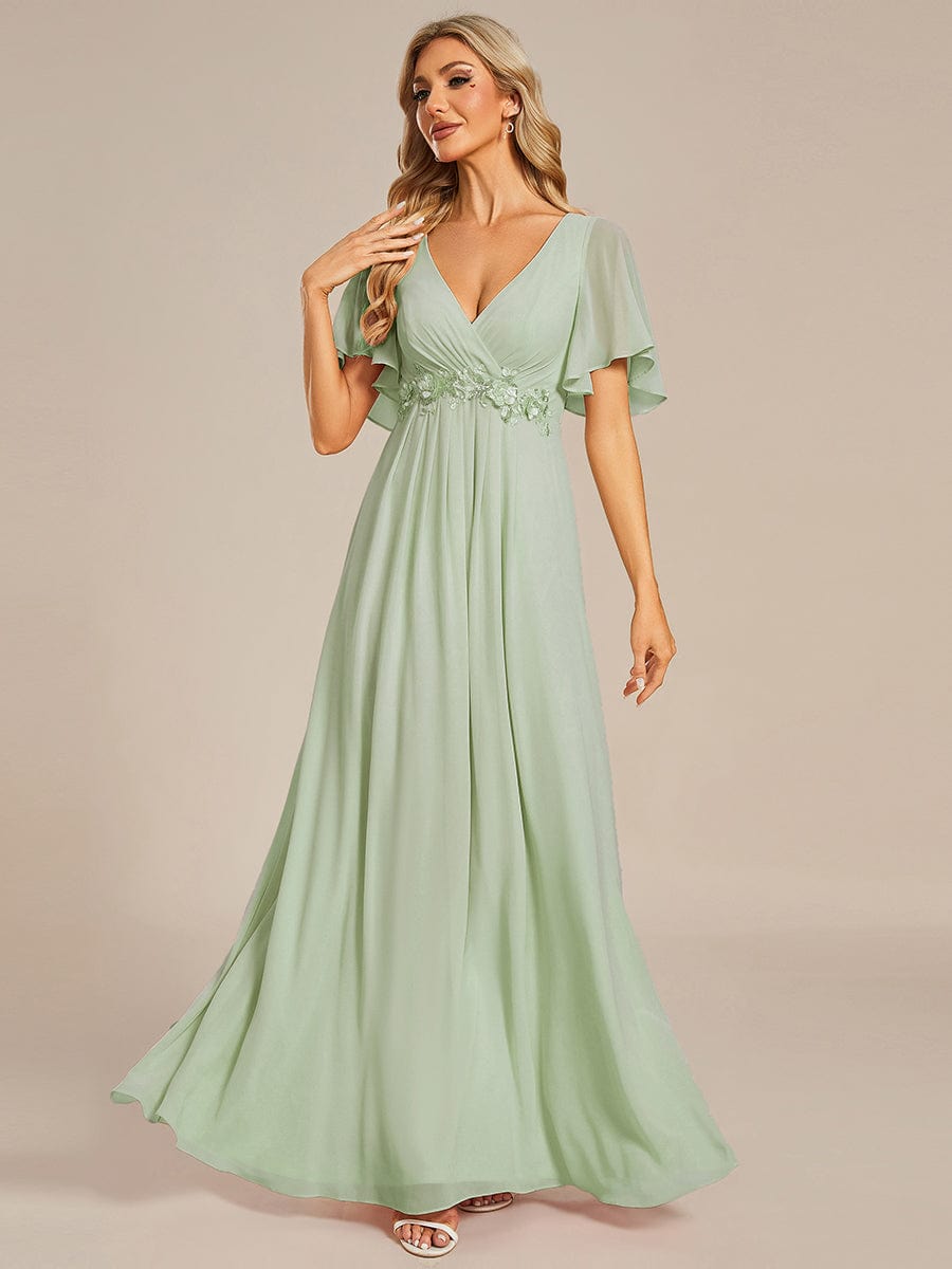 Elegant Chiffon Applique Evening Dress with Flutter Sleeves