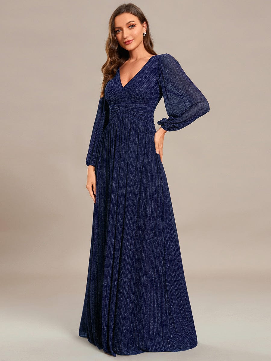 Sparkle Long Sleeve Formal Evening Dress with A-line Silhouette