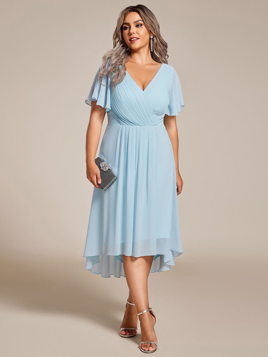 Plus Size V-Neck High-Low Chiffon Wedding Guest Dress