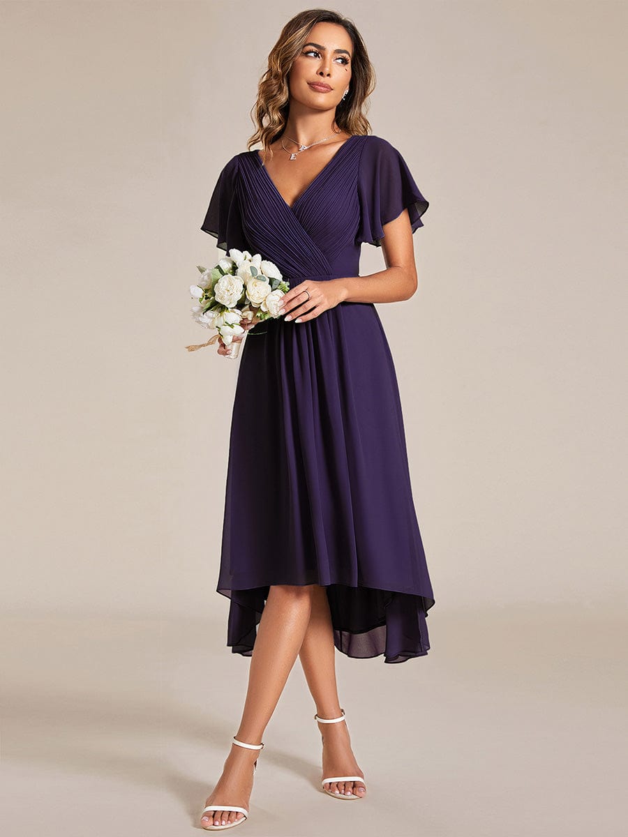 Chic V Neck High-Low Wedding Guest Dress