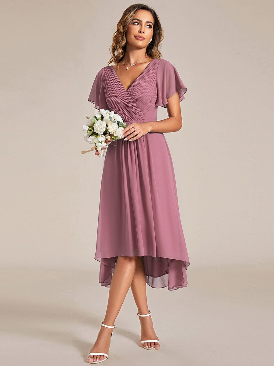 Chic V Neck High-Low Wedding Guest Dress