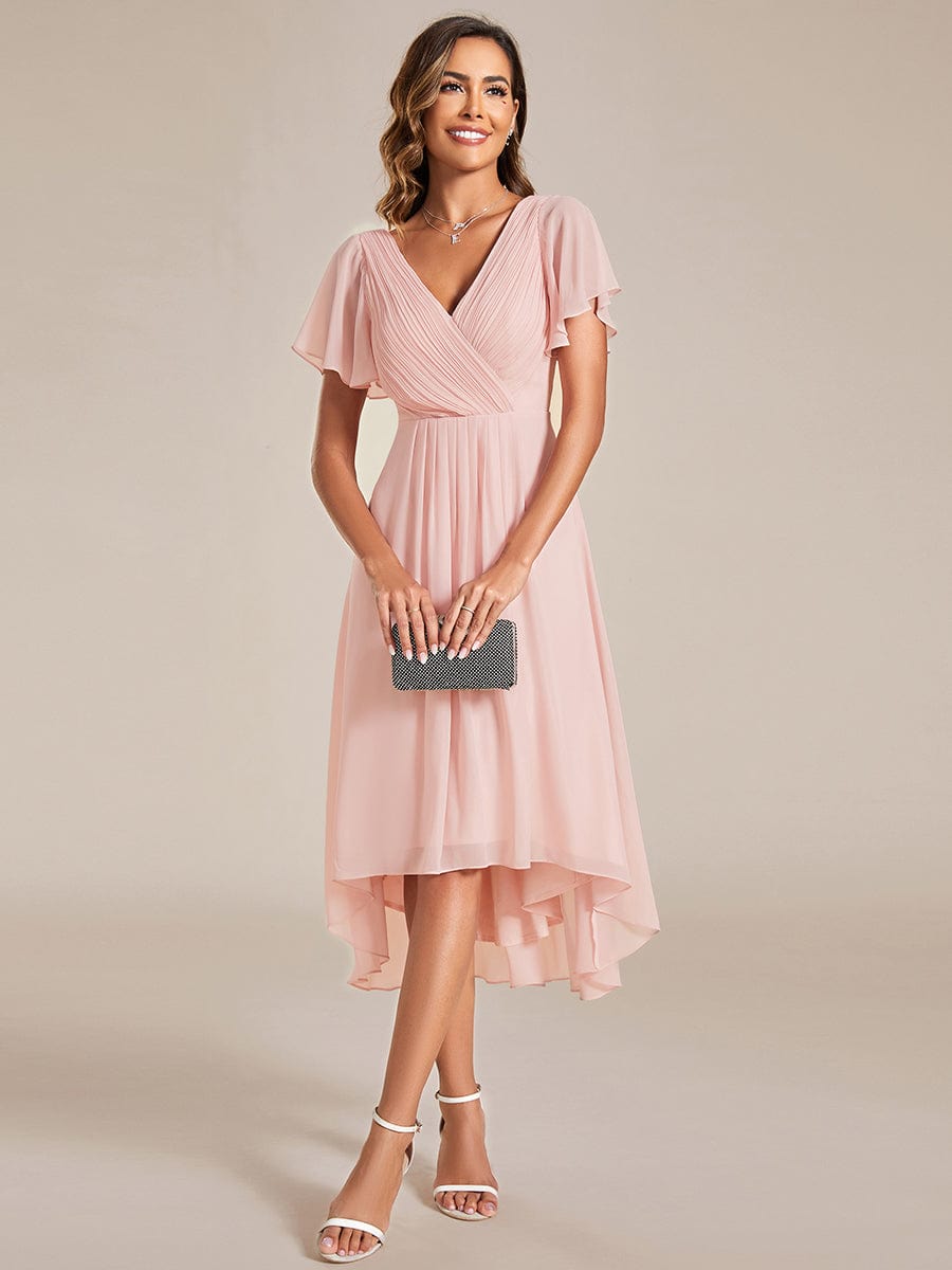 Chic V Neck High-Low Wedding Guest Dress