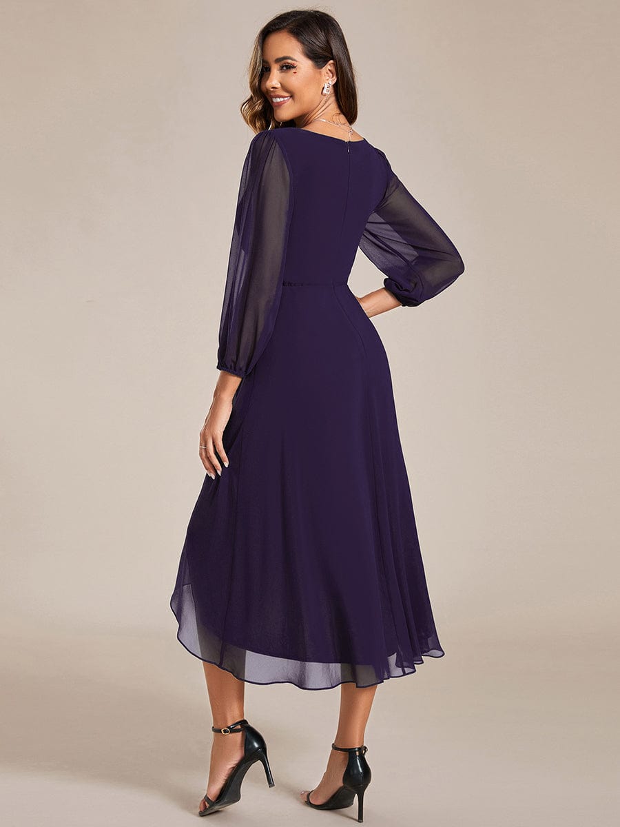 Elegant Long Sleeve V-Neck High Low Chiffon Wedding Guest Dress