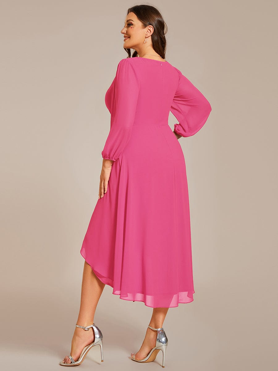 Elegant Long Sleeve V-Neck High Low Chiffon Wedding Guest Dress