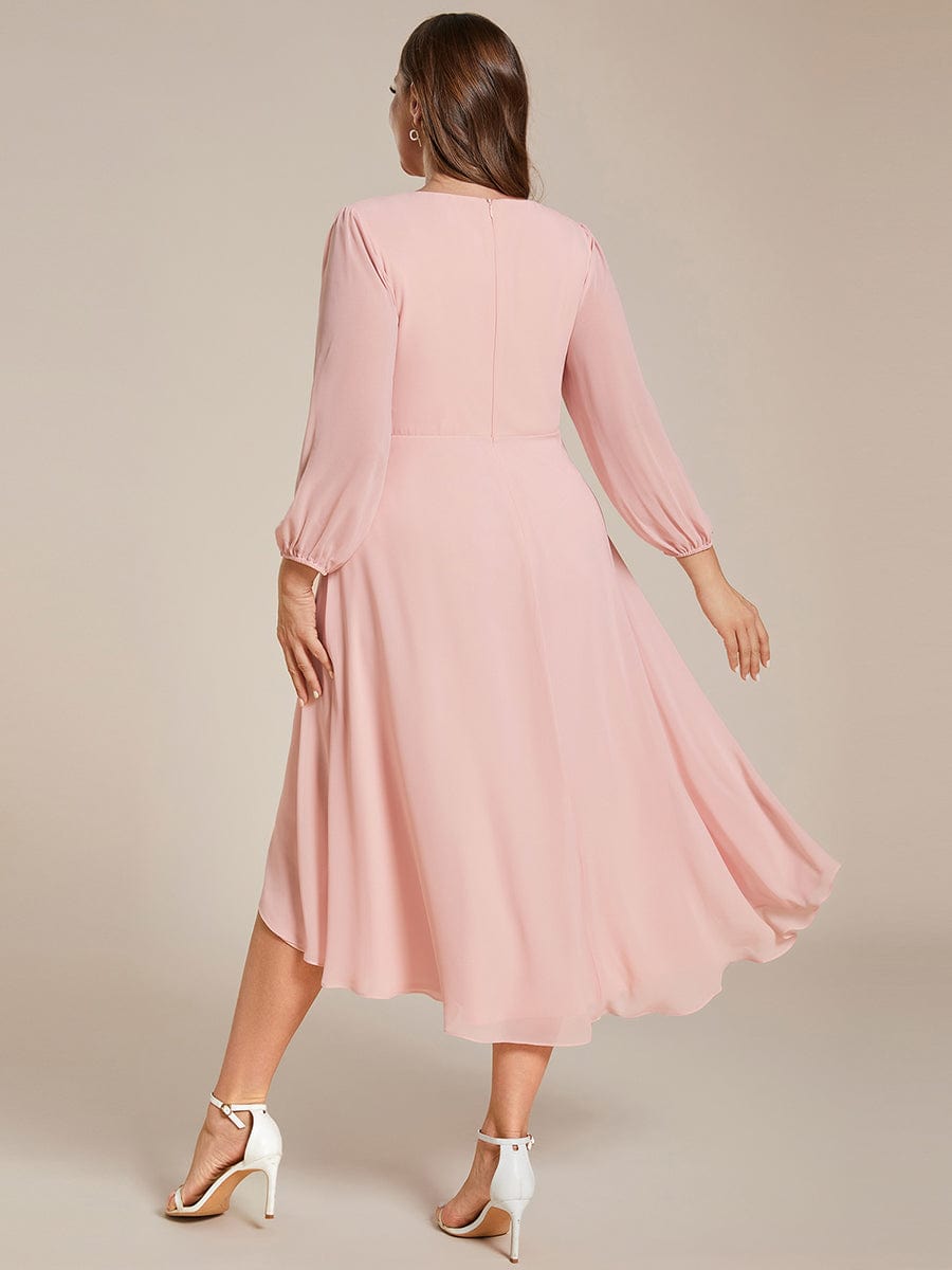 Plus Size Long Sleeve V-Neck Chiffon High Low Wedding Guest Dress