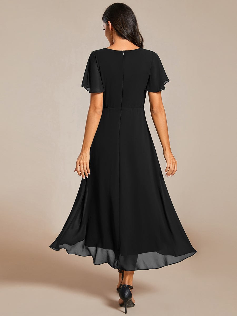 Chiffon Elegance Short Sleeve High-Low Wedding Guest Dress