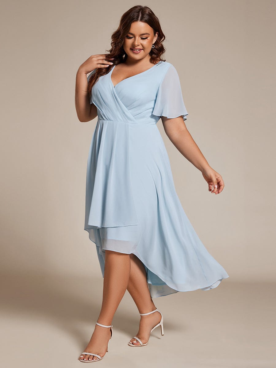 Plus Size Chiffon Short Sleeve High-Low Wedding Guest Dress